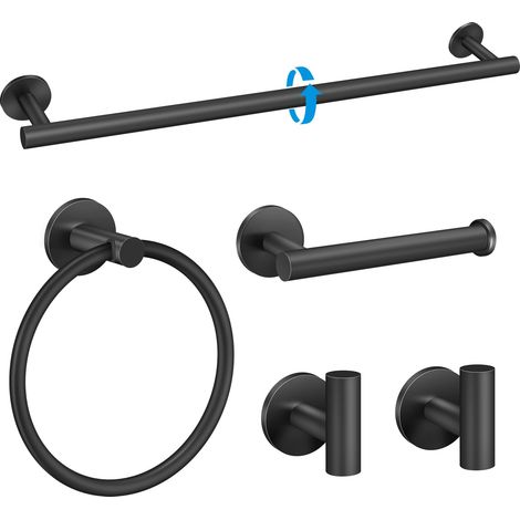 Porte Serviette Salle de Bain 60 cm Mural Acier Inoxydable sans Perçage - Ensemble 5 Pièces (Barre Porte Serviette, Anneau à Serviette, 2 Patères, Distributeur de Papier Toilette) (1/5)
