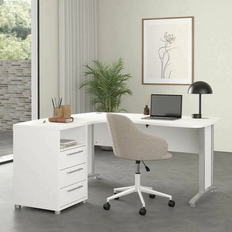 Dmora - Escritorio Estong, Escritorio multiusos, Mesa de oficina para PC, El plan de trabajo, 159x150 h75 cm, Blanco y Gris (1/5)