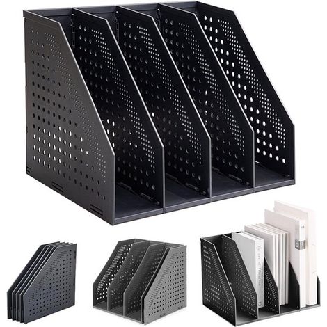 Cassette à revues - 4 compartiments - 330 x 255 x 243 mm - Organisateur de bureau - Porte-revues - Bac à revues - Organiseur de revues - Étagère à revues - Bac à journaux - Bac de lecture - Porte-maga (1/5)