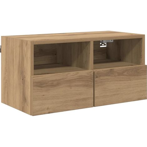 Meuble TV mural rectangulaire moderne avec étagères pratiques 60 x 30 x 30 cm en bois d'ingénierie chêne artisanal