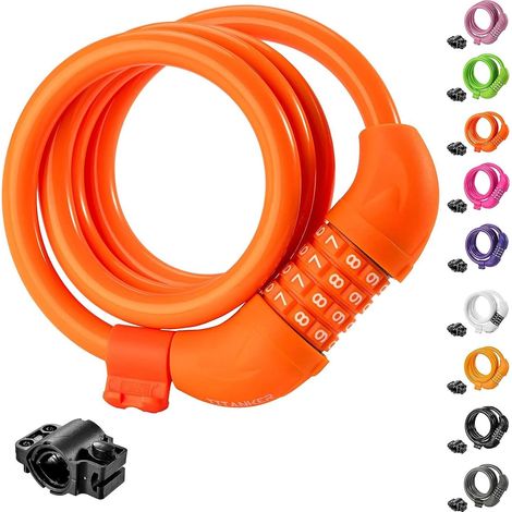 Candado de combinación naranja, con cable, código numérico de cuatro dígitos para protección antirrobo, apto para bicicletas, motocicletas y bicicletas de montaña, 120 cm.