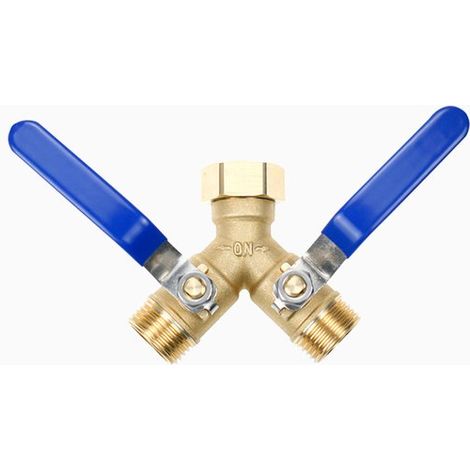 Doppel Gartenarmaturen Y Verteiler für Gartenschläuche, 2 Wege, robust 3/4" Wasserhahnverteiler Hochleistungs Gartenschlauchverteiler aus Messing (1/5)
