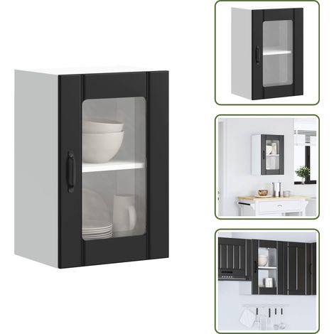vidaXL Armoire murale de cuisine avec porte en verre Lucca noir