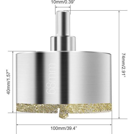 [NEVER USED] Diamond hole saw 68 mm, diamond drill bit with central guide drill, tile hole saw with diamond surface coating for cutting glass, tiles, ceramics, marble, limestone (1/4)
