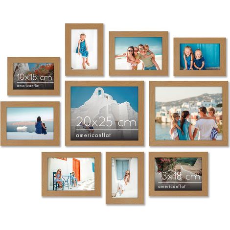 Lot de 10 Cadres Photos - Cadre Photo Multiple avec Deux 20x25 cm, Quatre 13x18 cm et Quatre 10x15 cm - Décoration Murale et Collages avec Verre Résistant aux Chocs - Chêne Foncé (1/5)