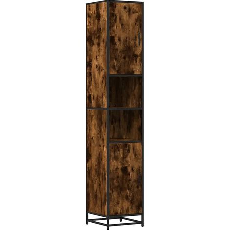 Mobiletto da bagno con 6 scomparti pratico contenitore 35 x 37,5 x 188,5 cm legno composito finitura rovere affumicato 020055631