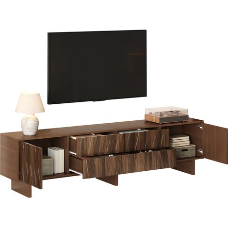 Meuble TV,180×40×56cm,Support TV avec 4 tiroirs et 2 portes,Meuble salon multifonction design ondulé pour 75 pouces,Noyer foncé (1/5)