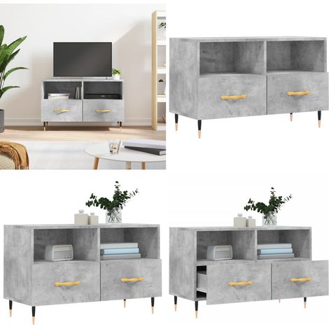 Meuble TV Gris béton 80x36x50 cm Bois d'ingénierie - Meubles Tv - Meuble Tv Gris - Meuble Rangement - Meuble Media - Meuble Industriel - Home & Living