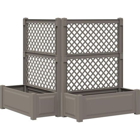Grands pots de fleurs avec jardinières, lot de 2, gris, 143 x 143 x 133,5 cm, matériau PP. (1/5)