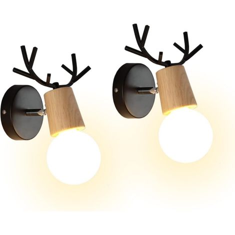 2Pcs Applique Murale Moderne Créative Design Deer Antler Lampes Murale Interieur en Bois et Métal Lampe de Mur Art Déco pour Chambre Salon Couloir (1/5)