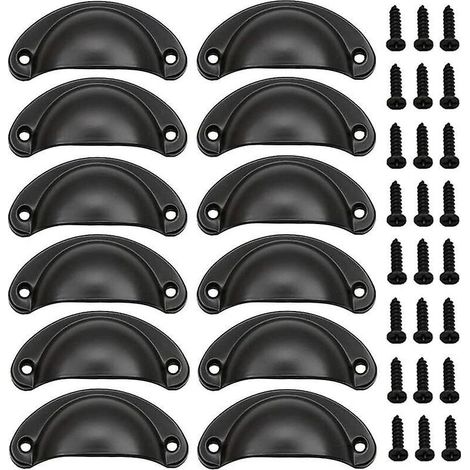 12 Pcs Poigne De Porte Coquille Rtro 82mm Poigne Pour Meuble Tiroir Vintage Avec Vis Noir (1/5)