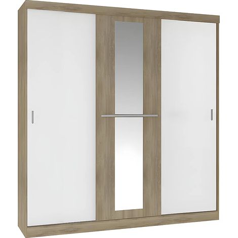 Armadio 3 ante scorrevoli con specchio - L.205 cm - Naturale e beige - DIDDA II
