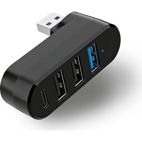 Hub 3.0 Rotatif [90°/180°] avec 3 Ports USB et 1 Port USB-C, Multiprise USB Voiture, Multiport USB Compact, Répartiteur USB Haute Vitesse pour PC, Bureau et Voiture (1/5)