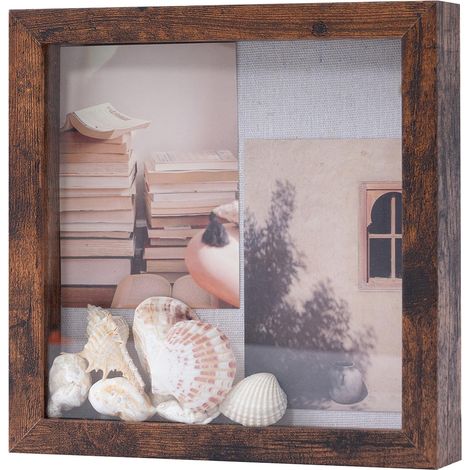 Cadre photo 3D à remplir avec panneau en verre 20 x 20 cm Cadre en bois profond, cadre objet boîte à ombre, comme cadeau pour la famille et les amis, boîte à souvenirs photo Marron foncé, 20 (1/5)