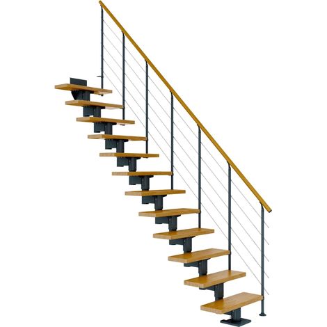 Dolle Mittelholmtreppe Cork Eiche, lackiert Gerade 75 cm breit für GH 278 – 337 cm UK Metall Anthrazit mit Geländer