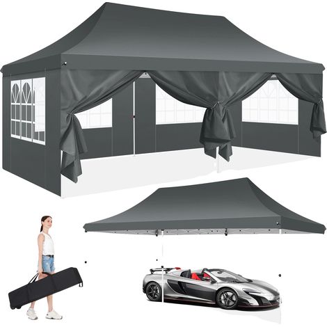 Tente Canopy, Tissu Imperméable, Protection UV, Gris Foncé (1/2)