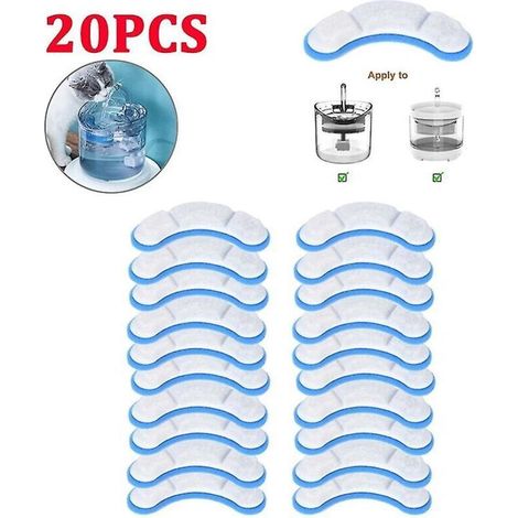 Lot de 20 filtres de rechange pour fontaine à eau pour animaux de compagnie, pour filtre à charbon actif Wf050/wf060, pour Pet Auto Dr (1/2)