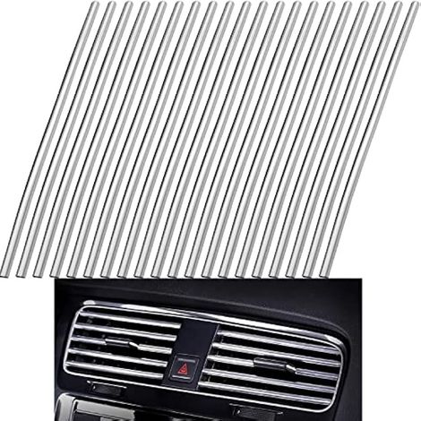 Bande d'Aération de Voiture, 20 Pcs Bandes Intérieures de Garniture de Voiture Bande de Sortie d'Air, Climatisation de Voiture Bande de Grille d'Aération de Voiture(Galvanoplastie Argent) (1/3)