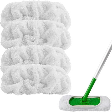 Lot de 4 tampons de Rechange réutilisables en Microfibre compatibles avec Lavables pour Une Utilisation Humide et sèche, têtes de Balai de Nettoyage (1/5)