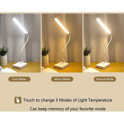 Lampada da scrivania a LED wireless ricaricabile, alimentata a batteria, con interruttore touch, 3 colori, 6 livelli di luminosità, lampada da tavolo portatile per lettura, ufficio, camera da letto (1/3)