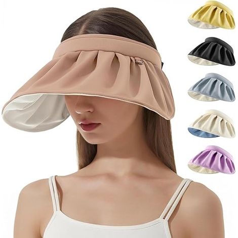 Visera para mujer con cierre de clip - Visera plegable de ala ancha para golf - Sombrero de sol con diadema enrollable y protección UV (1/5)