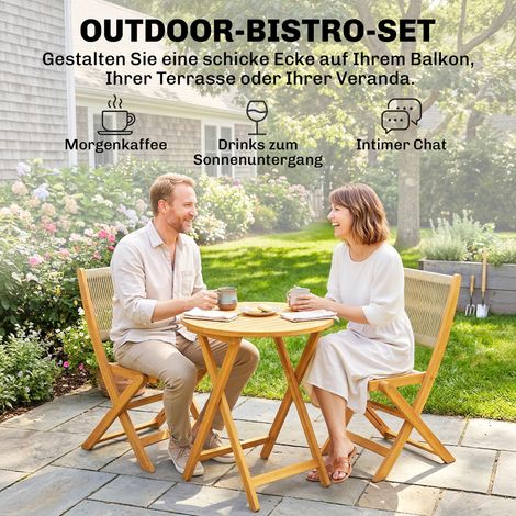 Ensemble de meubles de balcon 3 pièces en polyrotin et bois pliable, mobilier de jardin avec table et 2 chaises, respirant (1/5)