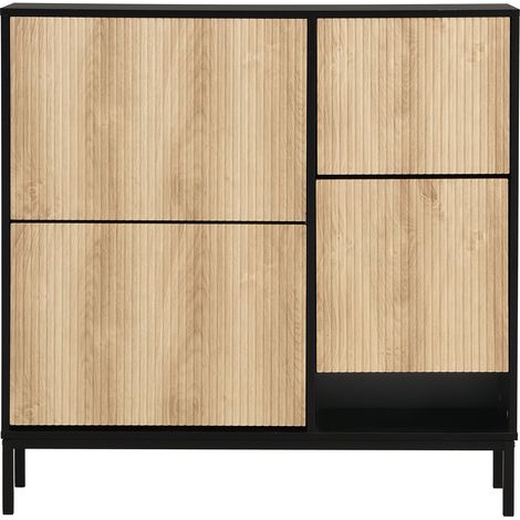 Schuhschrank mit ausziehbarer Sitzbank, 3 Klappen und offenem Fach, MDF schwarz Holzoptik (1/5)