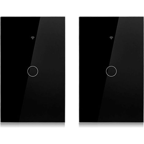 Lot de 2 interrupteurs intelligents Tuya US Plug WiFi 1 poste sans fil neutre, avec capteur tactile et LED, compatibles Alexa et Google, noirs. (1/3)