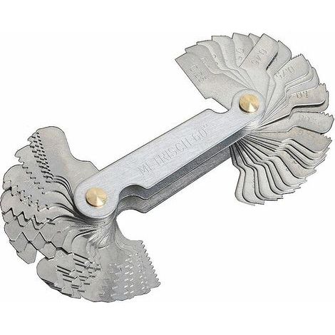Peine de roscas, calibre de rosca métrica de 58 cuchillas, tornillo de ajuste, calibre de paso de rosca, calibre de corte, sistema de pulgadas, calibre métrico, plateado, una pieza (1/5)