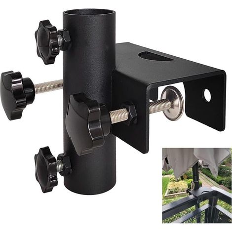 Pied de parasol robuste pour balcons, clôtures de jardin et terrasses, serrage (20 mm - 63 mm), diamètre du parasol (23 mm - 38 mm) (noir) (1/4)