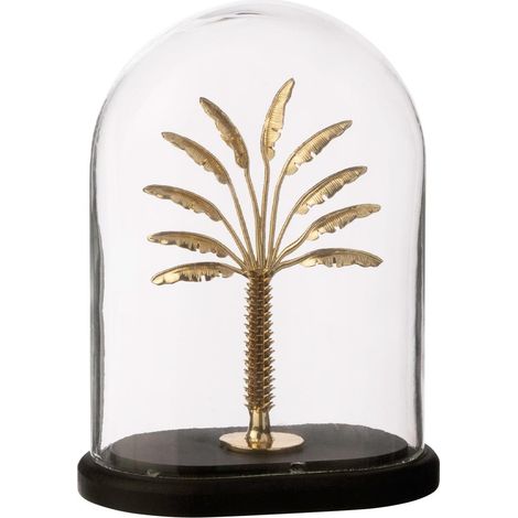 Cloche Déco en Verre "Palmier" 22cm Doré (1/2)