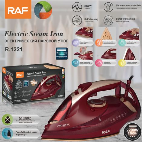 Fer à repasser électrique portable à vapeur, conforme aux normes européennes, pour une utilisation domestique sur surfaces sèches ou humides. (1/5)