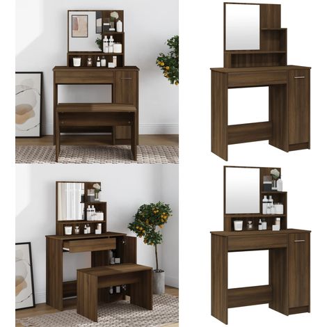 Coiffeuse avec miroir Chêne marron 86,5x35x136 cm - Coiffeuse - Meuble De Salle De Bain - Table De Maquillage - Vanity - Commode - Home & Living (1/5)