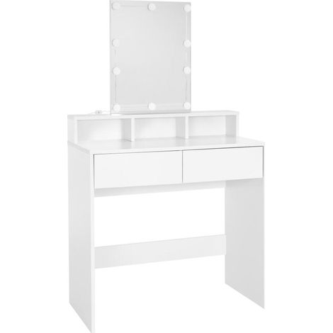 ML-Design Tavolo da Toeletta con 10 Lampadine LED Specchio e Sgabello incluso Tavolino Cosmetico da Trucco con Illuminazione 80x40x140 cm Bianco con 3 Scomparti in Truciolato Rivestito (1/5)