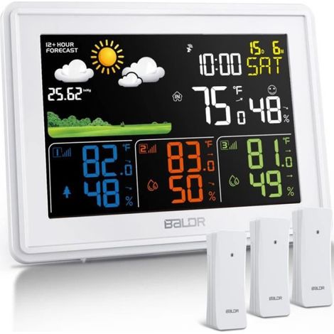 Station Météo - Sans Fil - 3 Capteurs Extérieurs - Affichage Couleur LCD - Prévision Météo - Confort Intérieur - Blanc (1/5)