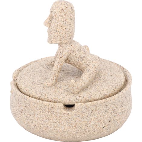 Cendrier décoratif original en résine, orné d'une statue Moai de l'île de Pâques et d'un couvercle, idéal pour décorer votre table ou votre bureau. (1/5)