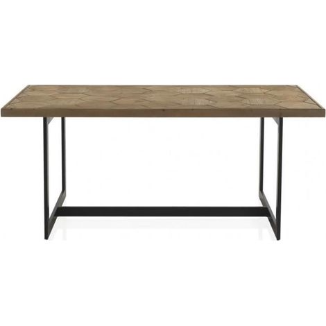 Table à manger en bois de sapin naturel et métal coloris noir - Longueur 178 x Hauteur 76 x Largeur 90 cm -JUANIO