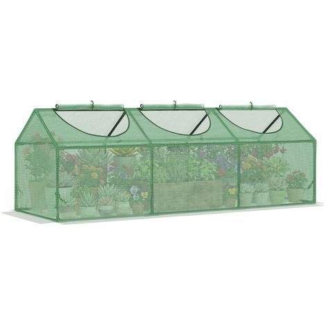 Mini serre de jardin avec 3 fenêtres enroulables et bâche anti-UV en PE, 180 x 60 x 60 cm, verte (1/5)