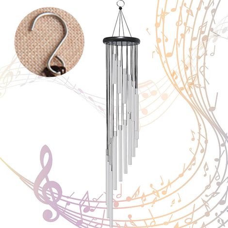 Bardusch - Carillon éolien extérieur de 90 cm, 18 tubes en alliage d’aluminium motif bois, pour jardin et maison (1/4)