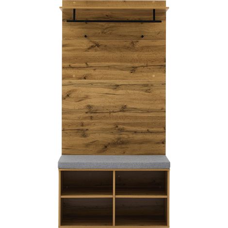Flurgarderobe mit Schuhregal und gepolsterter Bank, Eiche-Optik, 84 x 35 x 175 cm (1/5)