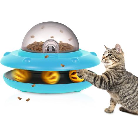 Automatic Slow Feed Interactive Puzzle Toy 50g/1.76oz Cat Food Dispenser with Built-in Rechargeable Battery for Small Indoor Pet Dog Dry Goods (Blue) (1/5)