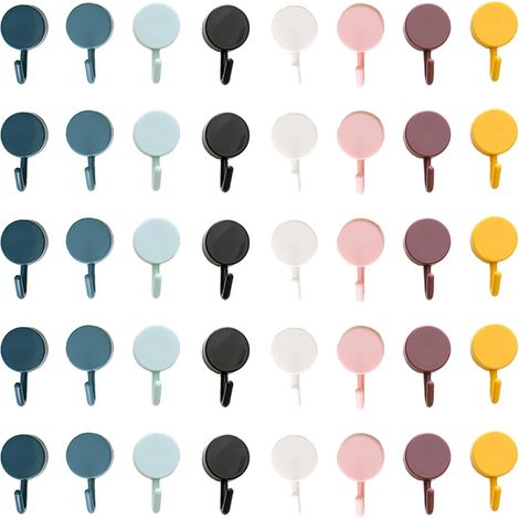 Filiyano-40 crochets adhésifs en plastique, résistants et colorés, pour murs, portes-clés, salle de bain, cuisine, bureau, armoire, verre, crochets (1/5)