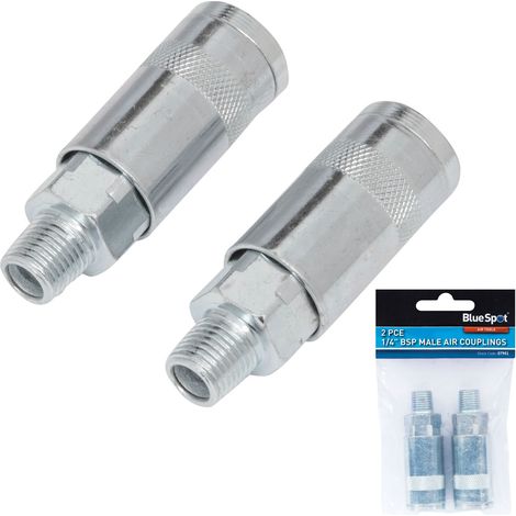 BlueSpot 2pc Air Line Fittings Hose Compressor Coupler Connector 1/4" BSP Male (1/2)