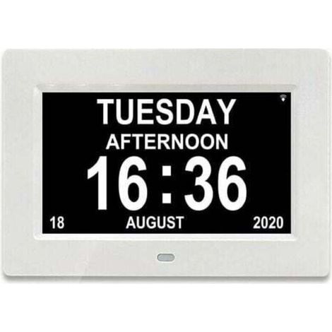 -7 LCD Horloge Numérique Calendrier avec Date, Horloge Calendrier avec Date, Jour et Heure Horloge Alzheimer Horloge pour Les Seniors,C'est pour Les Parents (Blanc) (1/4)