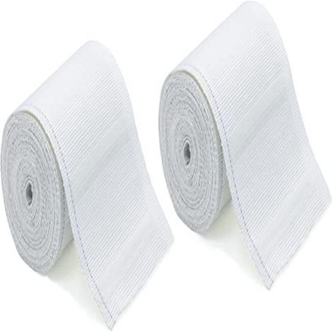 Zwei 5 Meter lange Stoffbänder, ein Set verstärkter Gardinenhaken und Stoffborten aus Polyester- und Baumwollgewebe. (1/5)