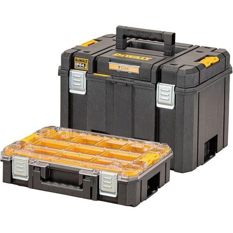 Dewalt TSTAK 2.0 Set aus zwei Werkzeugkästen in Schwarz und Gelb