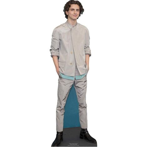Figurine en carton Timothée Hal Chalamet Avec Un Gilet Gris - Haut 90 cm (1/3)