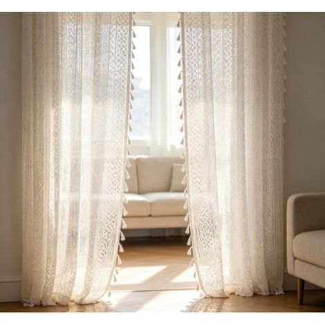 Vorhänge im Bohème-Stil, Vintage-Häkelvorhänge im Bohème-Stil, transparente Vorhänge, 150 x 240 cm, 1 Stück. (1/4)