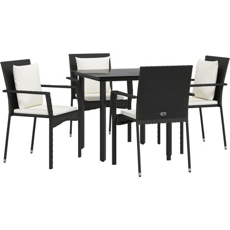 Mobili da pranzo e cuscini da giardino 5 pezzi in resina intrecciata nera 020014884