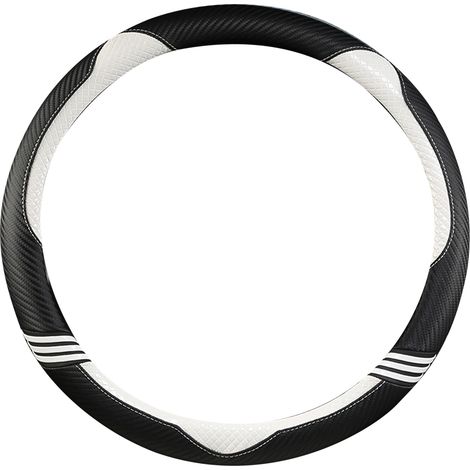 Housse de volant auto antiglisse en simili cuir carbone noir blanc 38 cm protection décoration intérieur véhicule (1/5)